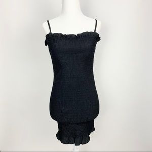 Smocked mini bodycon dress in midnight black